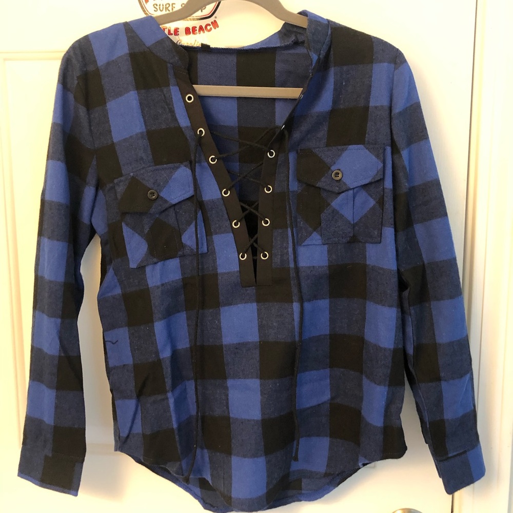 PacSun Blue & Black Lace Up Flannel